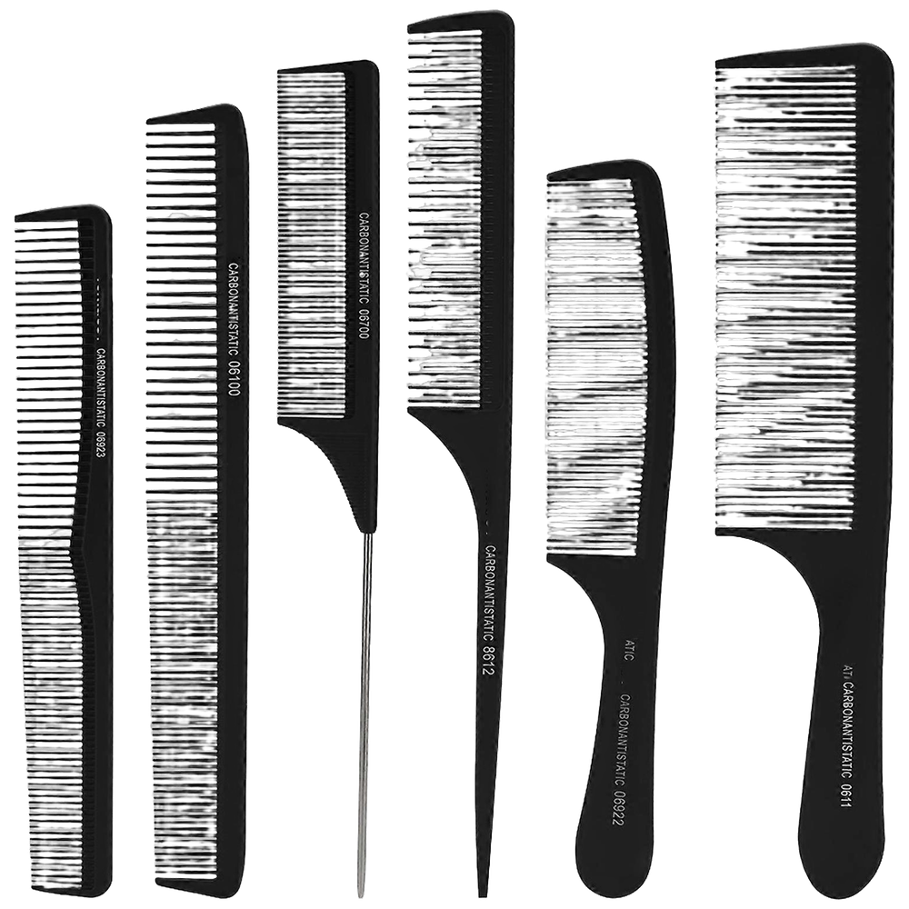 Carbon Comb Set - 6pc in Pouch - Heat Resistant