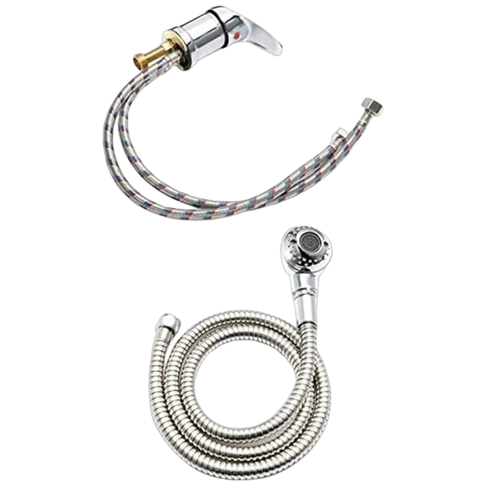 Shower Head w Black Switch and Flexi Pipe - Silver