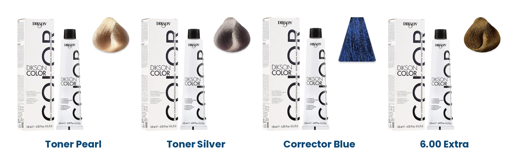 Dikson Color Toner Pearl and Silver, Color Corrector Blue and Color Extra 6.00 Dark Blonde Extra