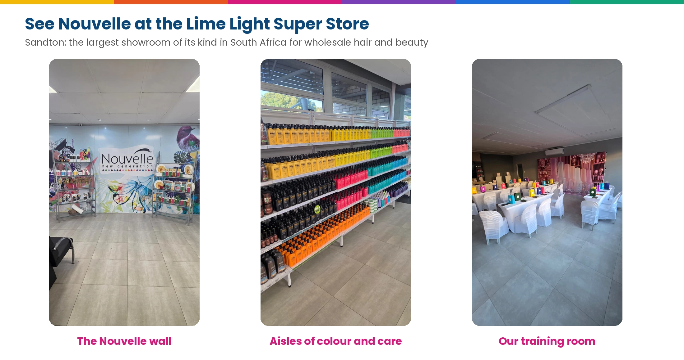 Nouvelle at the Lime Light Super Store in Sandton: the Nouvelle wall, colour and care aisles and the training room