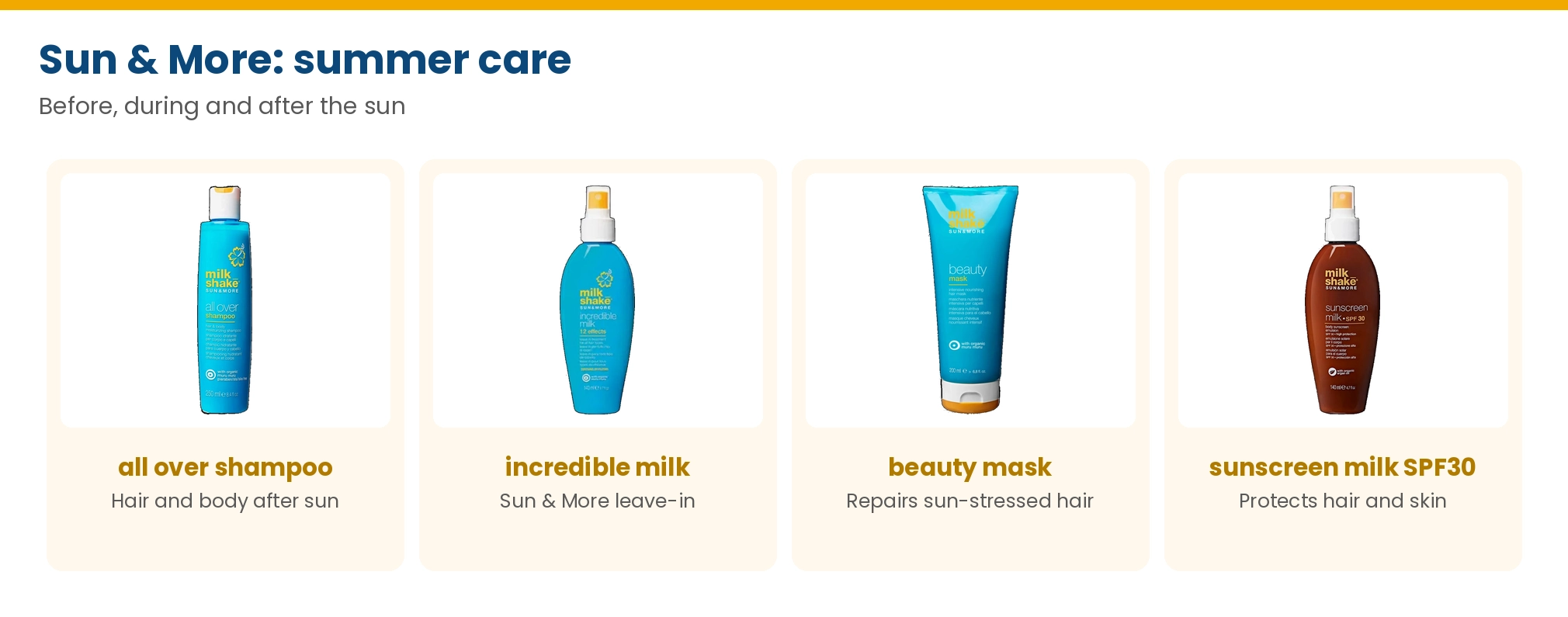 milk_shake Sun and More: all over shampoo, incredible milk, beauty mask and sunscreen milk SPF30