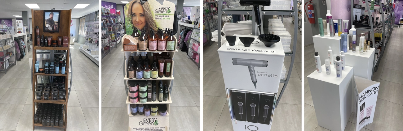 Lime Light Super Store displays: American Crew, EVERYGreen, gama professional electricals and professional care brands