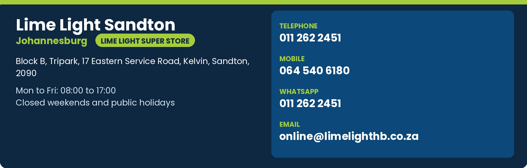 Lime Light Sandton address, opening hours, telephone, WhatsApp and email
