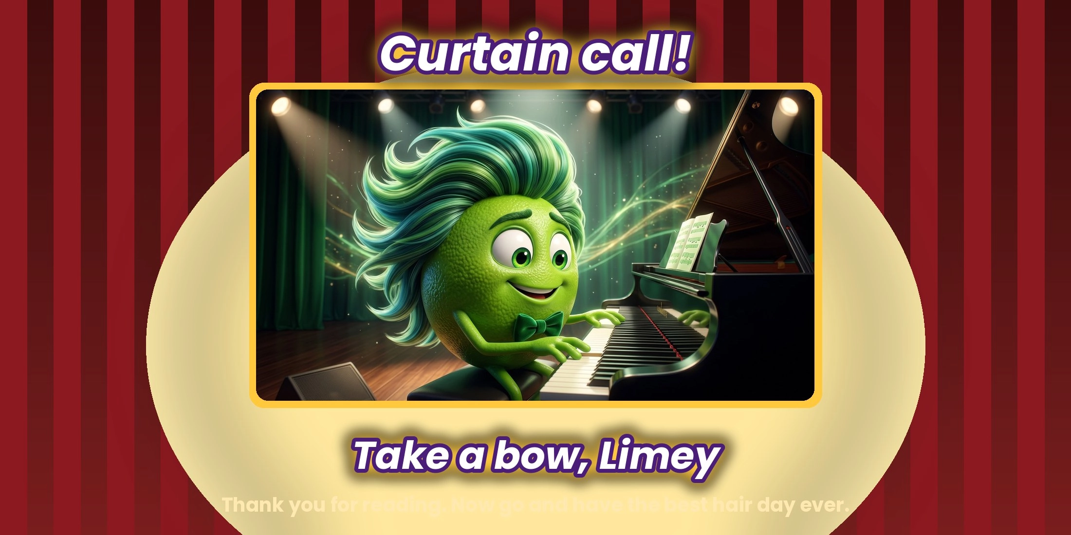 Curtain call: Limey takes a bow at a grand piano under the stage spotlight