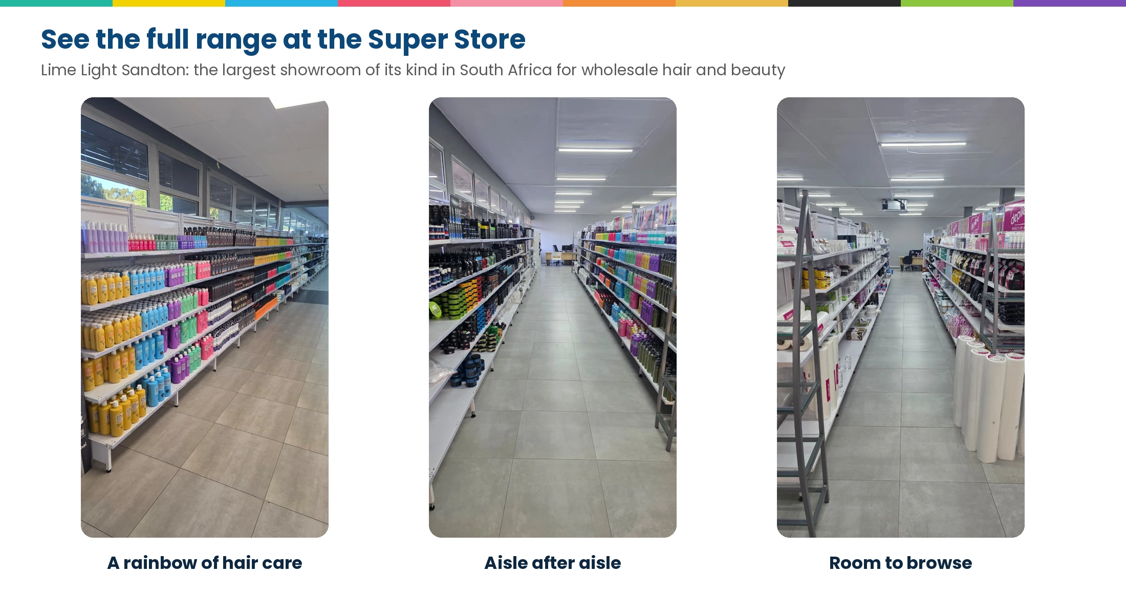 Hair care aisles at the Lime Light Super Store in Sandton