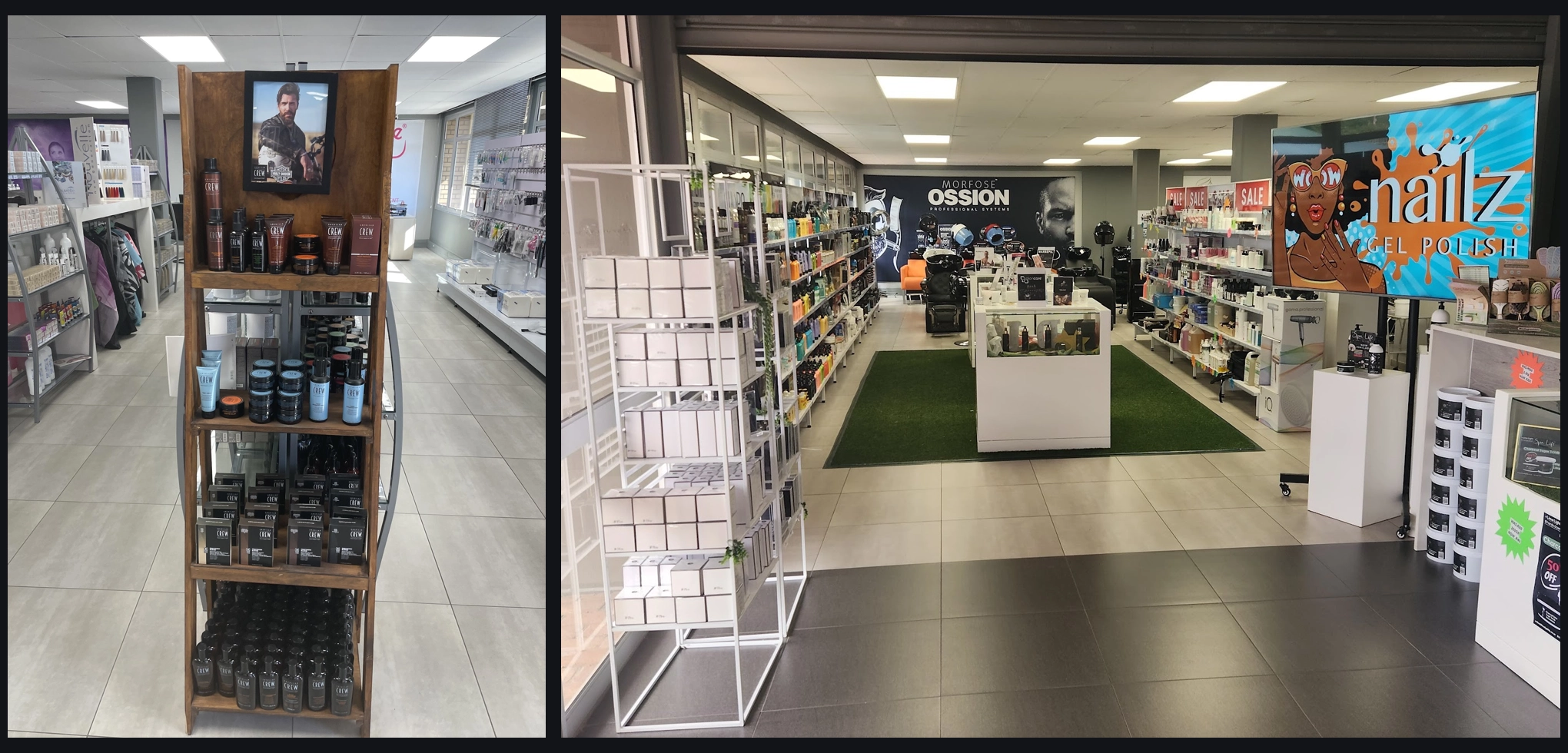 The American Crew display and barber section at the Lime Light Super Store in Sandton