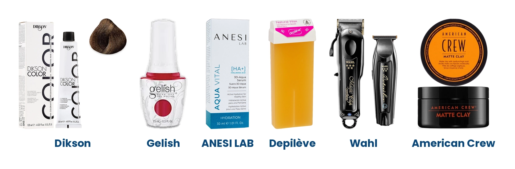 Brands available at Lime Light Sandton: Dikson, Gelish, ANESI LAB, Depilève, Wahl and American Crew